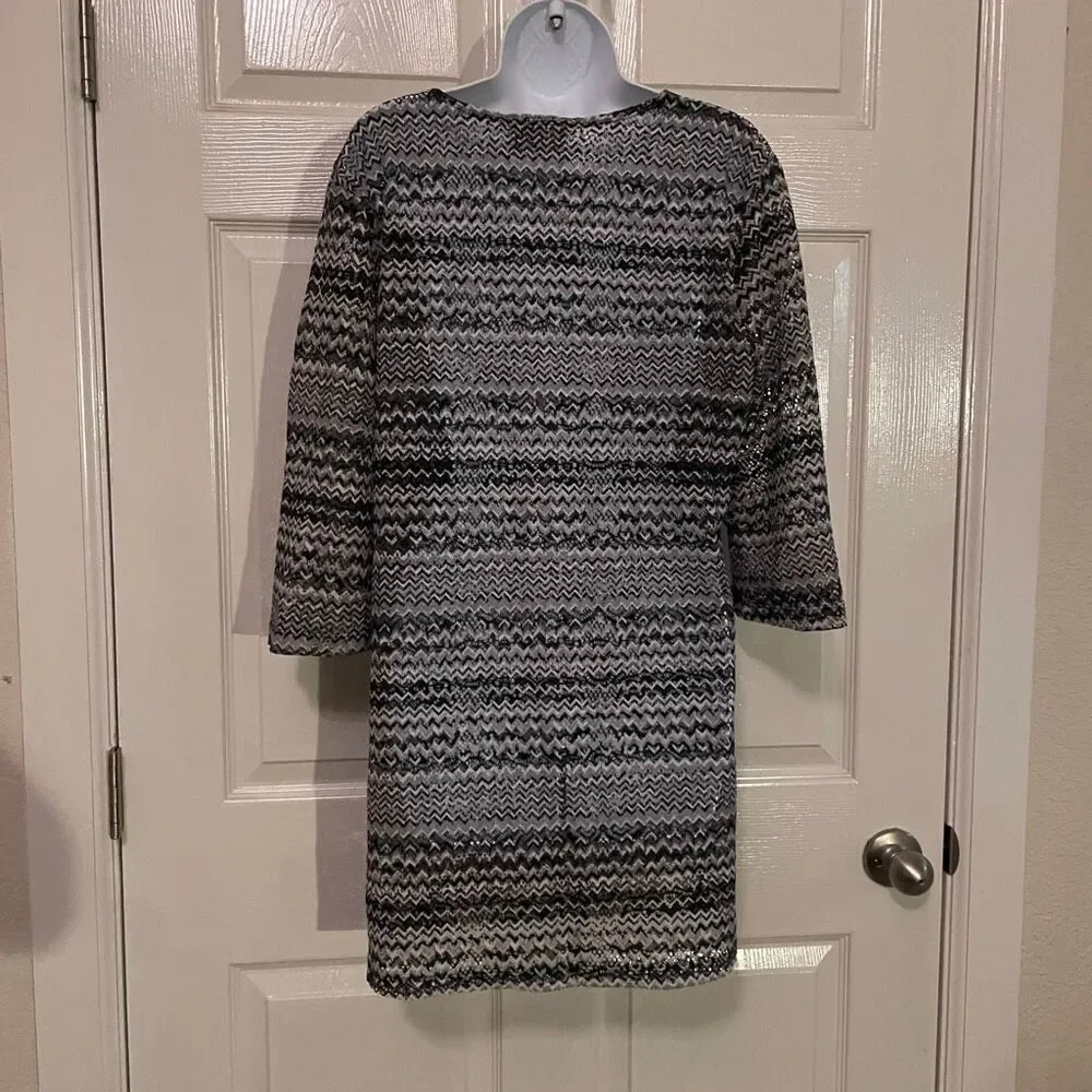 J Valdi Medium Large Bikini Cover Up Tunic Dress 3/4 Sleeve Open Knit